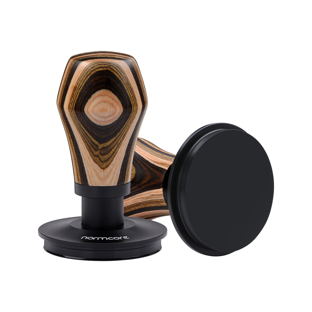 Normcore Spring-loaded Tamper V4 - Titanium PVD Coating Base - Colorful Wood