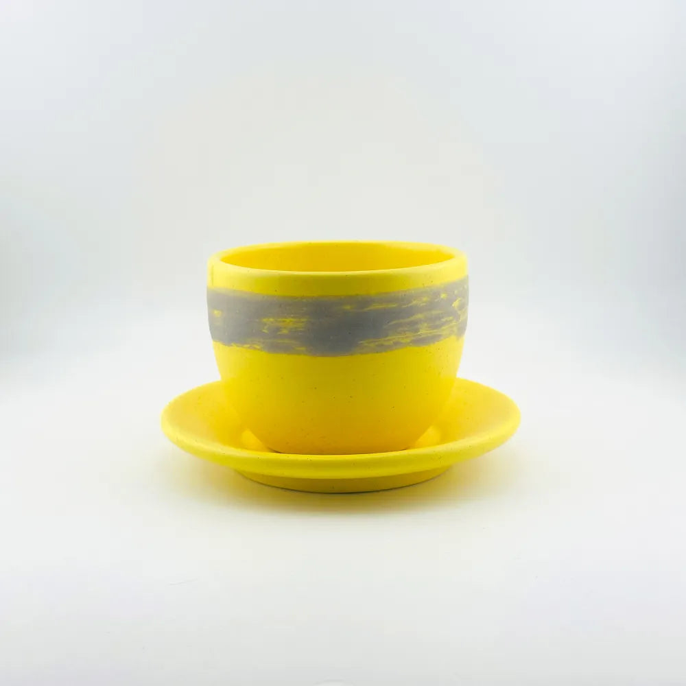 Baadaab Grey And Yellow Ceramic Cups