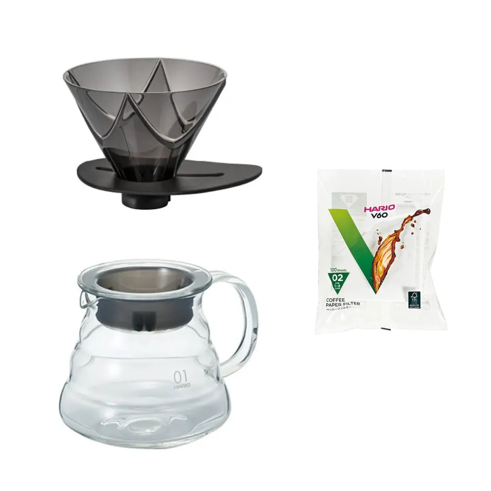 [Bundle] Hario V60 Mugen Coffee Dripper + V60 Glass Server + V60 Coffee Filter Paper No. 02